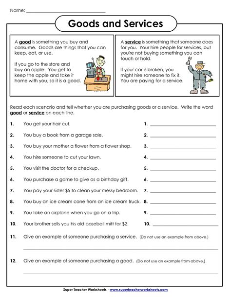 goods and services worksheet 4th grade